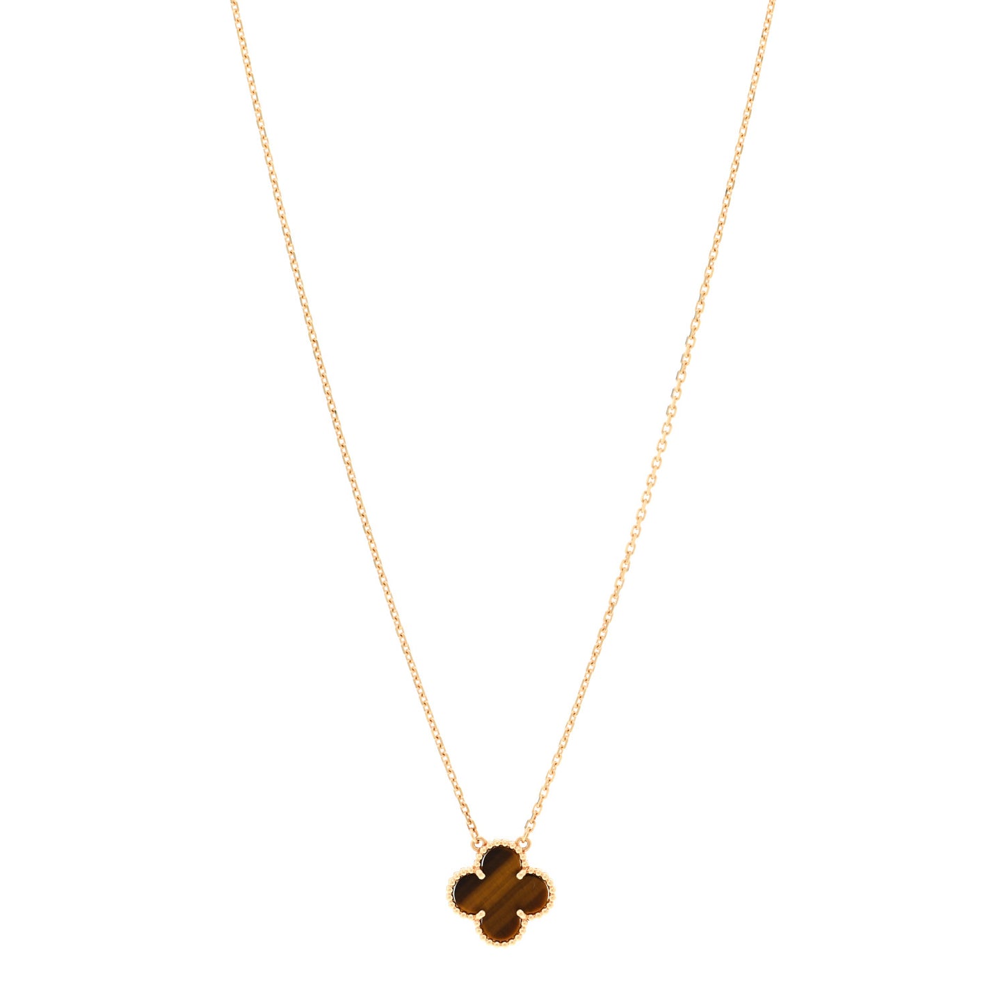 18K Yellow Gold Tiger Eye Vintage Alhambra Pendant Necklace