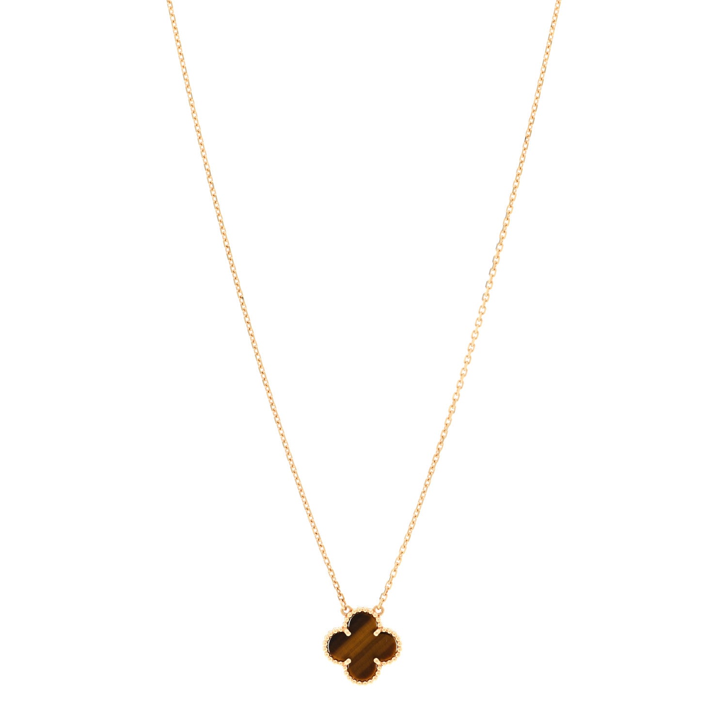 Van Cleef & Arpels 18K Yellow Gold Tiger Eye Vintage Alhambra Pendant Necklace 1 of 5