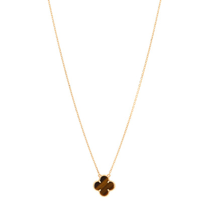 Van Cleef & Arpels 18K Yellow Gold Tiger Eye Vintage Alhambra Pendant Necklace 1 of 5