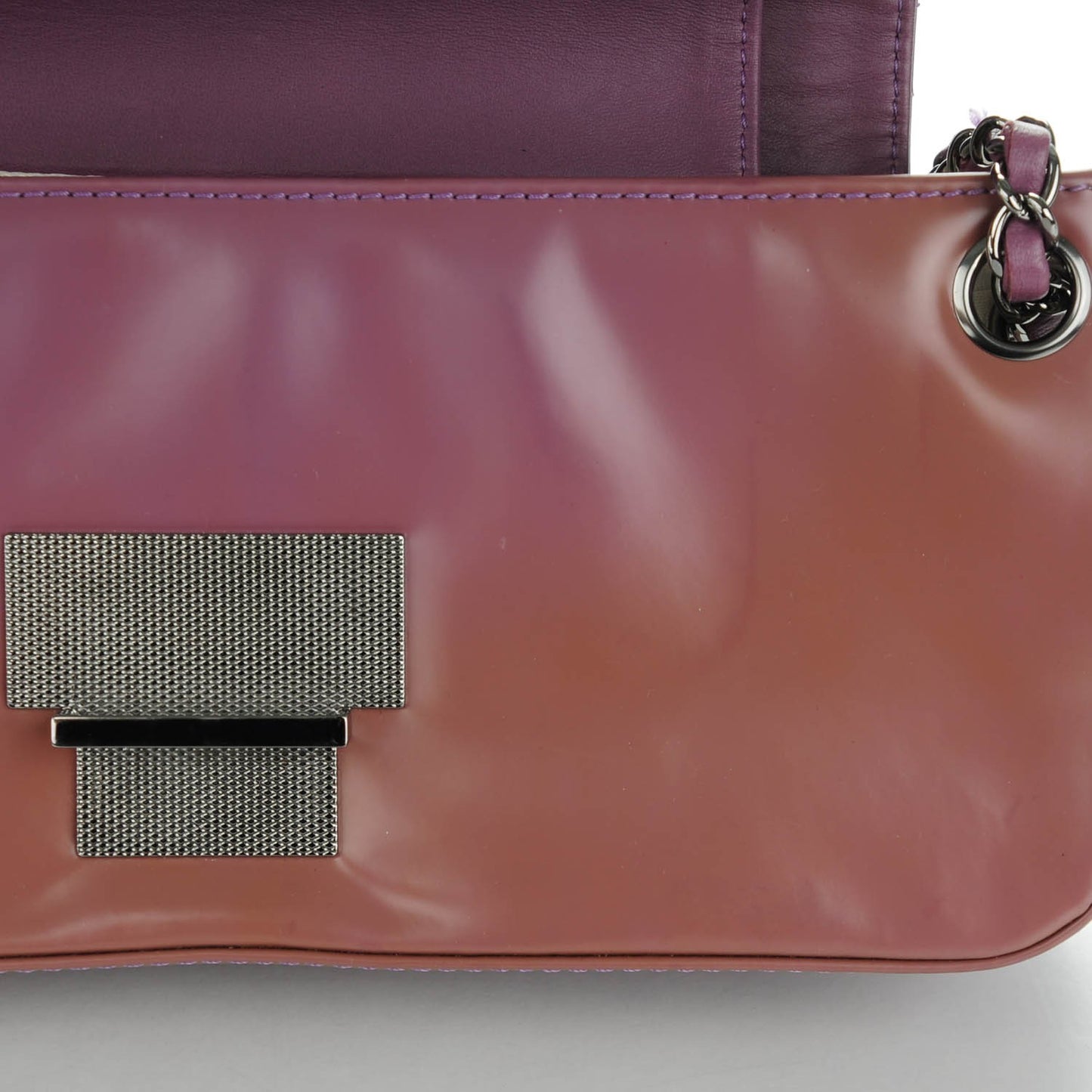 Glazed Calfskin Stitched Accordion Flap Pink