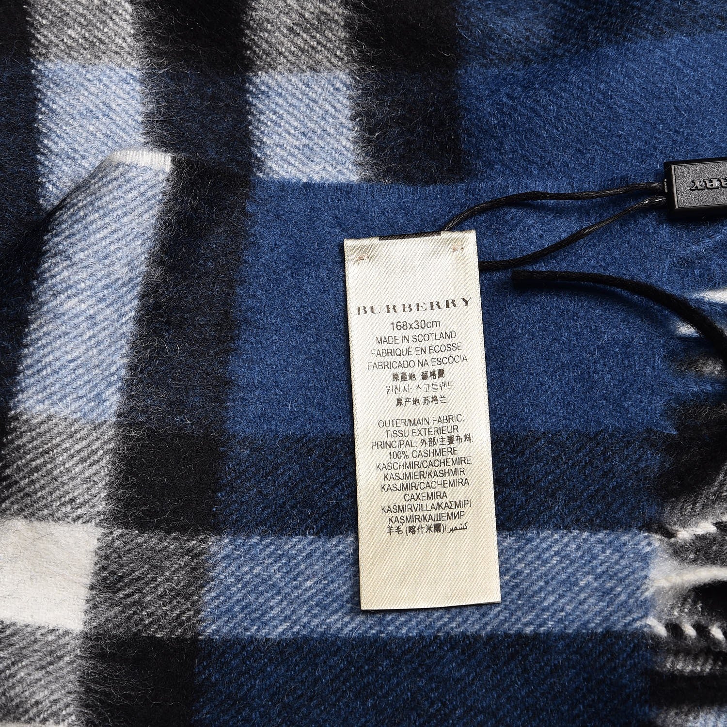 Burberry Cashmere Giant Check Fringe Scarf Cadet Blue 4 of 6
