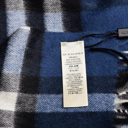 Burberry Cashmere Giant Check Fringe Scarf Cadet Blue 4 of 6