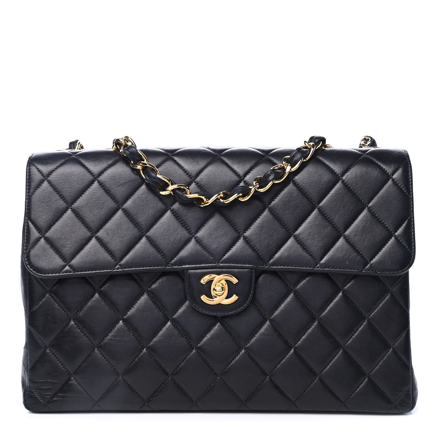 Lambskin Quilted Jumbo Single Flap Black