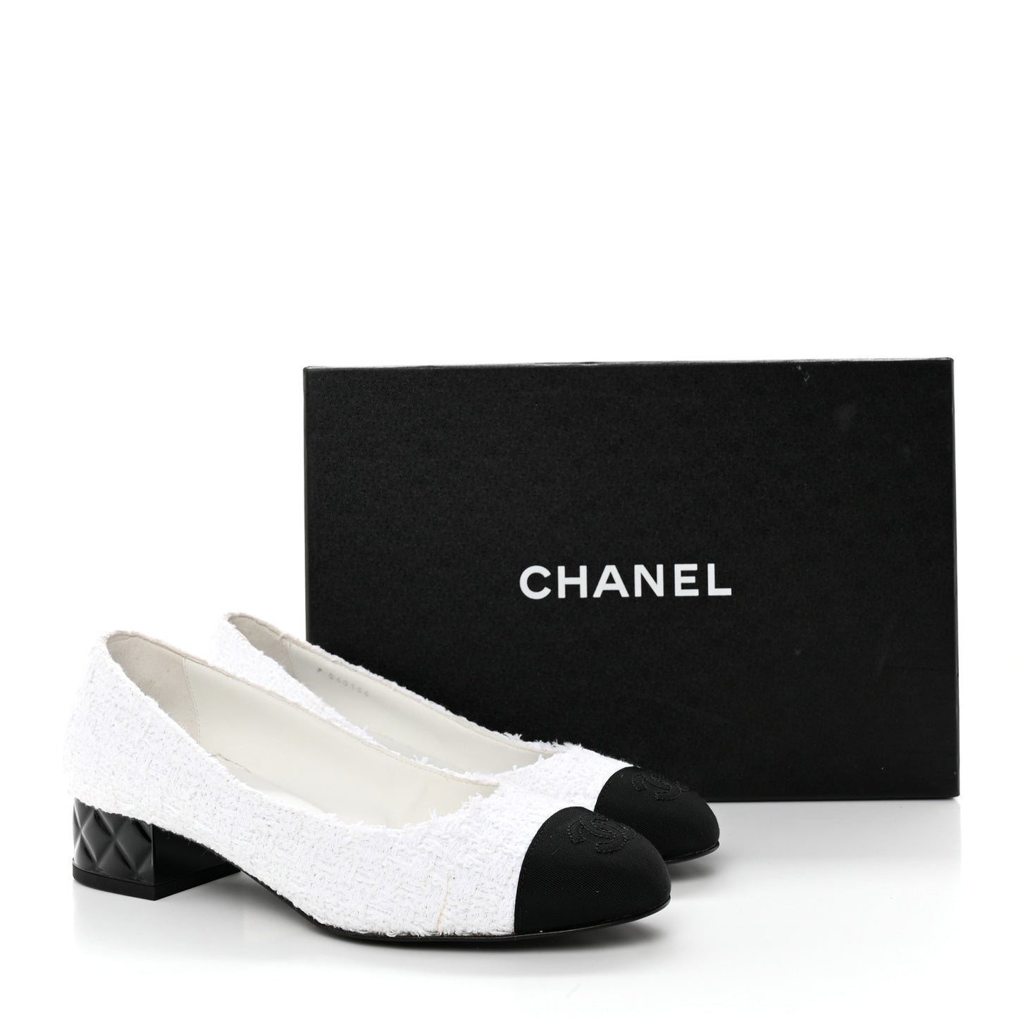 Tweed Grosgrain Cap Toe CC Pumps 37 White Black