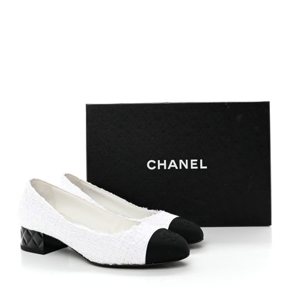 Chanel Tweed Grosgrain Cap Toe CC Pumps 37 White Black 12 of 12