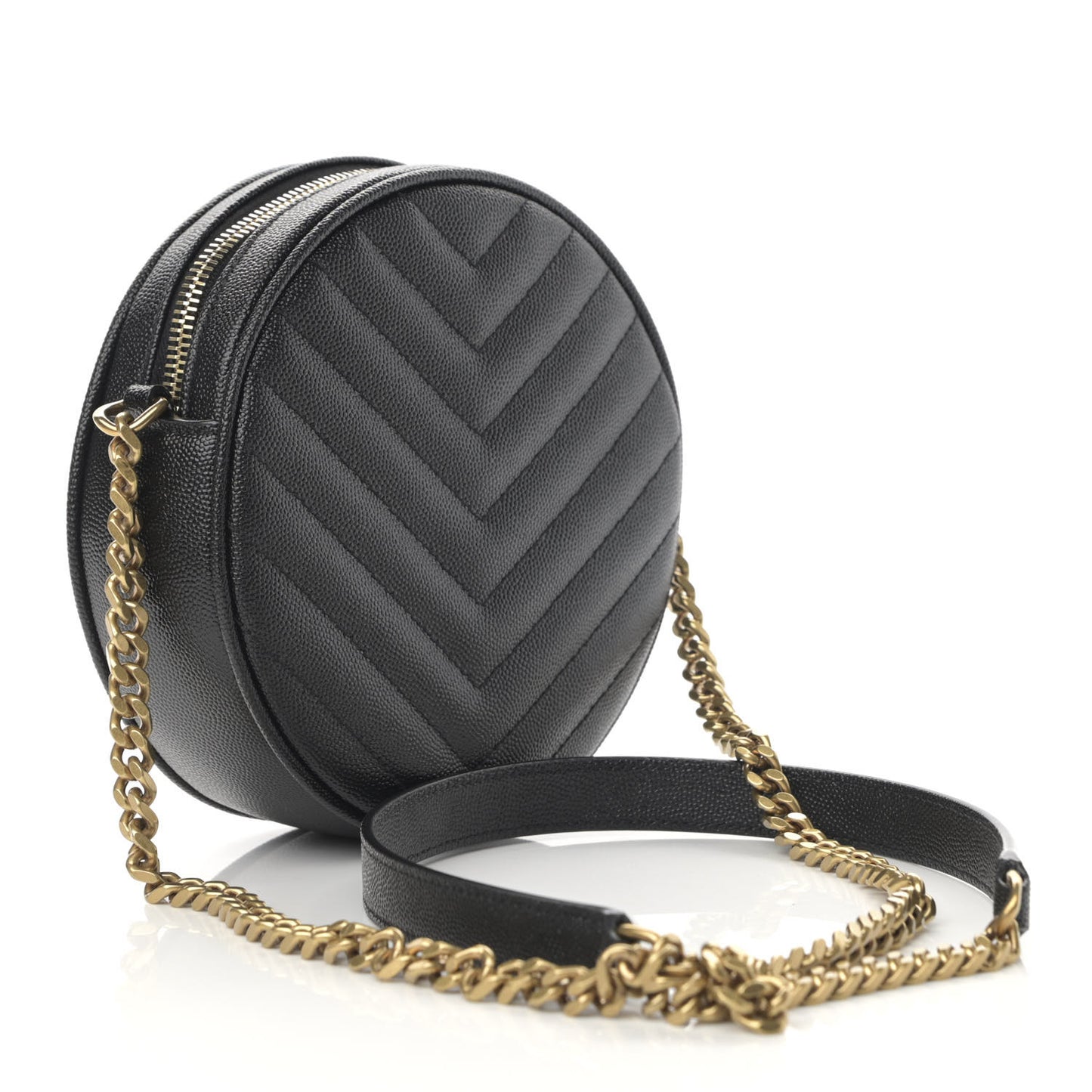 Grain De Poudre Matelasse Chevron Quilted Round Vinyle Camera Bag Black
