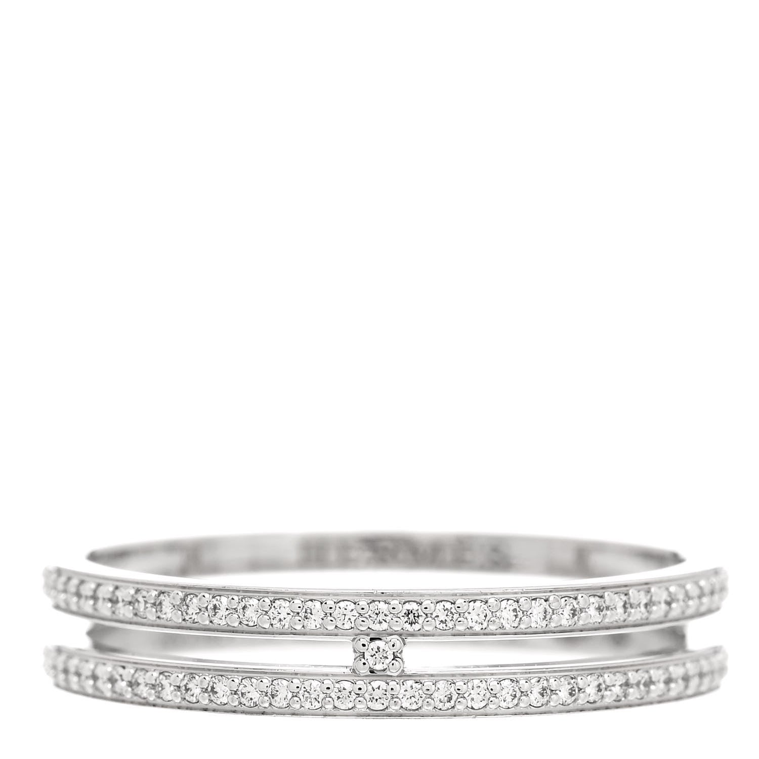 Hermes 18K White Gold Diamond Ariane Wedding Band Ring 55 7.25 1 of 5