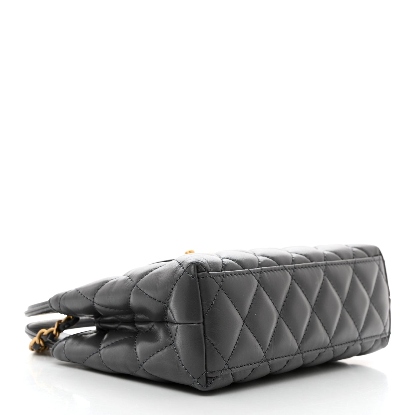 Shiny Aged Calfskin Quilted Nano Kelly Shopper Grey