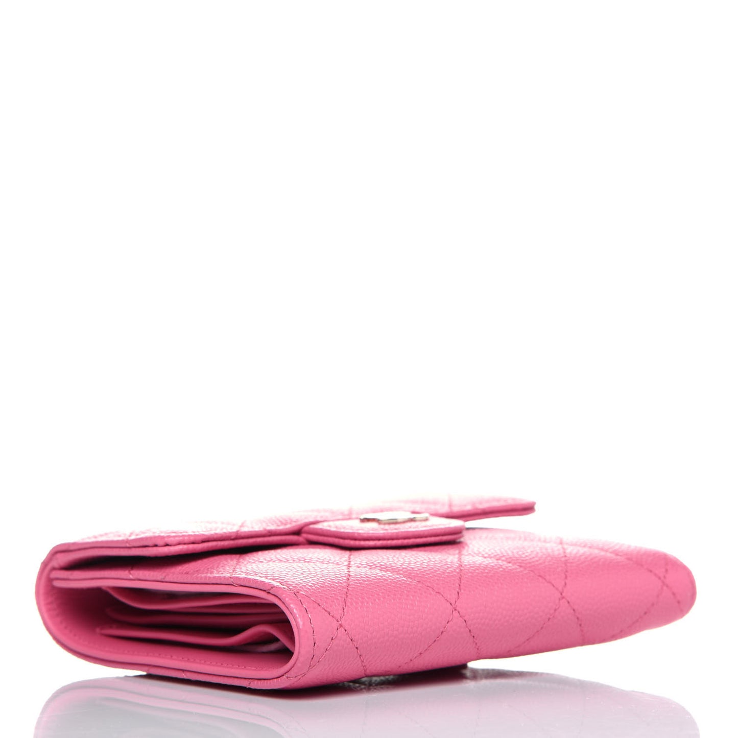Caviar Quilted Compact Flap Wallet Pink