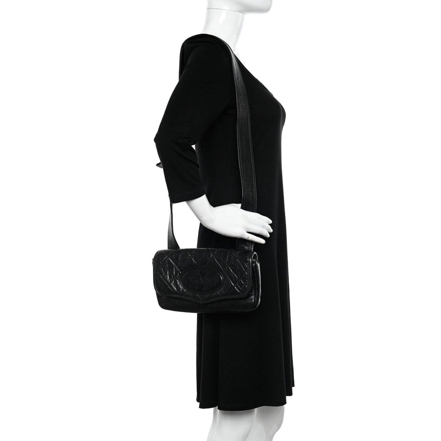 Distressed Lambskin Messenger Flap Bag Black