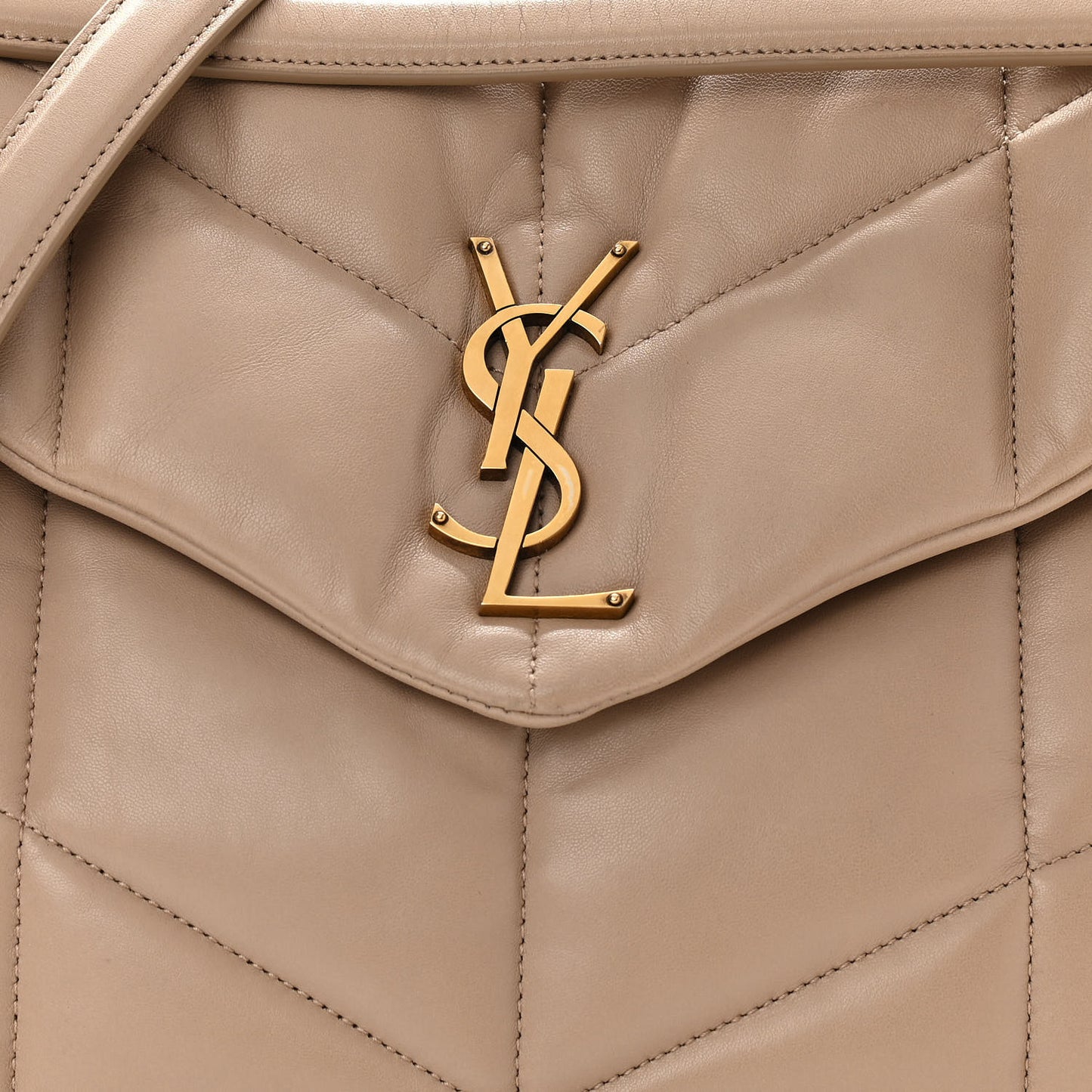 Lambskin Quilted Medium Loulou Puffer Monogram Chain Satchel Dark Beige