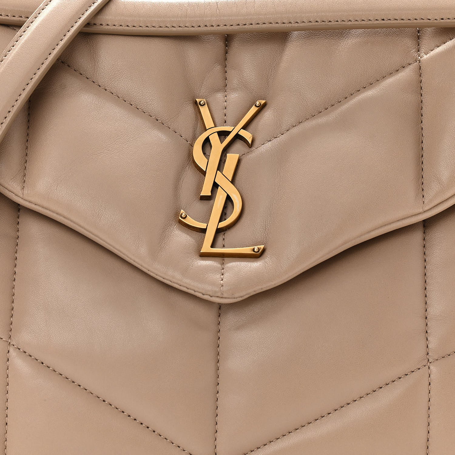 Saint Laurent Lambskin Quilted Medium Loulou Puffer Monogram Chain Satchel Dark Beige 8 of 11