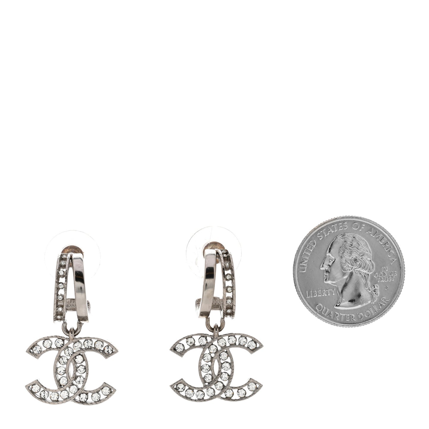 Crystal CC Drop Earrings Silver