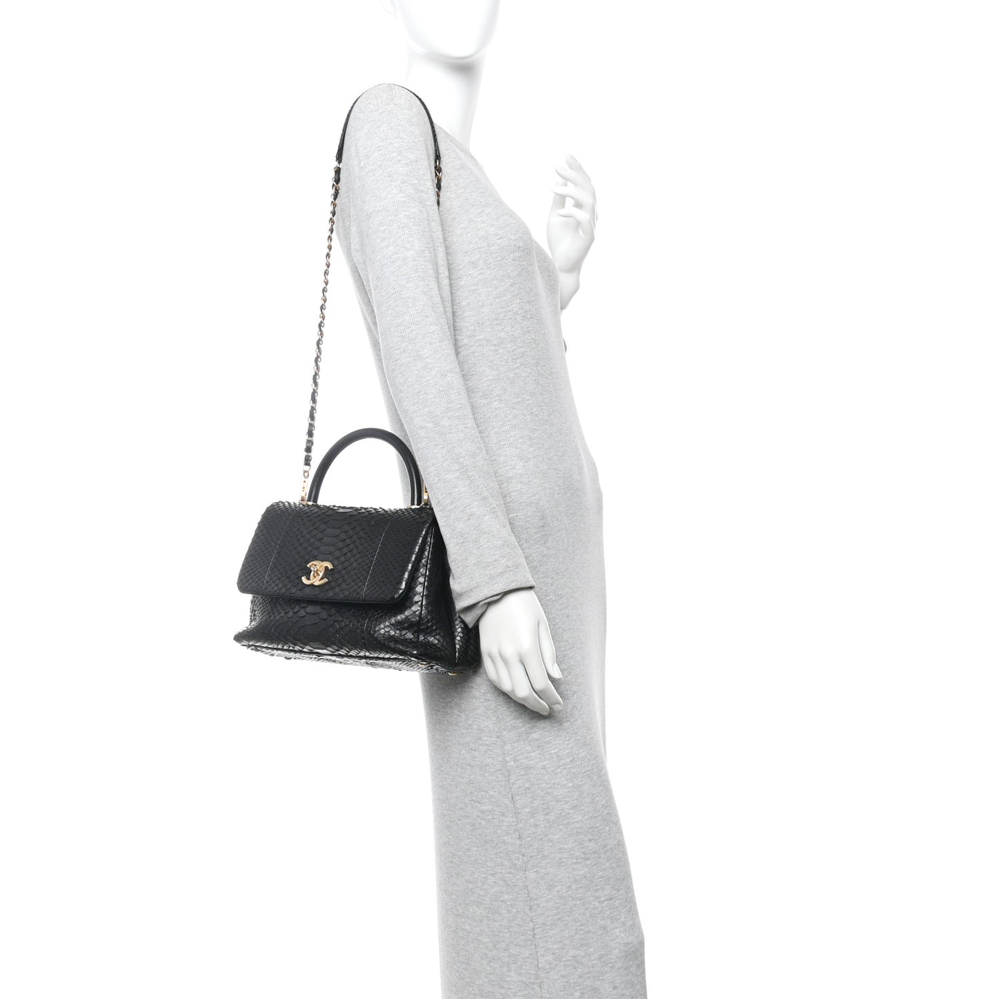 Snakeskin Small Coco Handle Flap Black