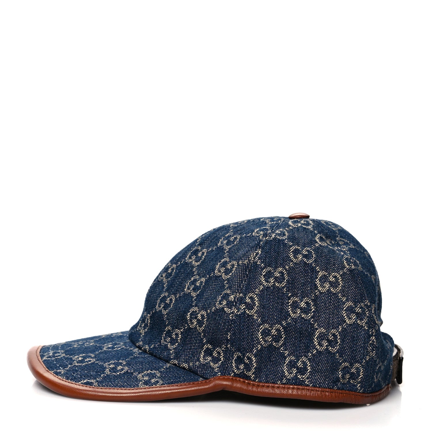 Gucci Washed Jacquard Denim Nappa GG Monogram Oscar Baseball Hat M Denim Cuir 4 of 7