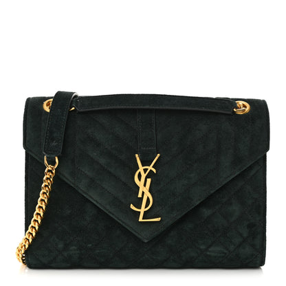 Saint Laurent Suede Mixed Matelasse Triquilt Medium Monogram Satchel Algae 1 of 13