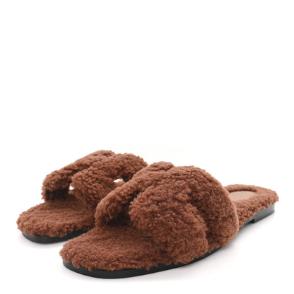 Hermes Woolskin Oran Sandals 39.5 Cognac 4 of 9