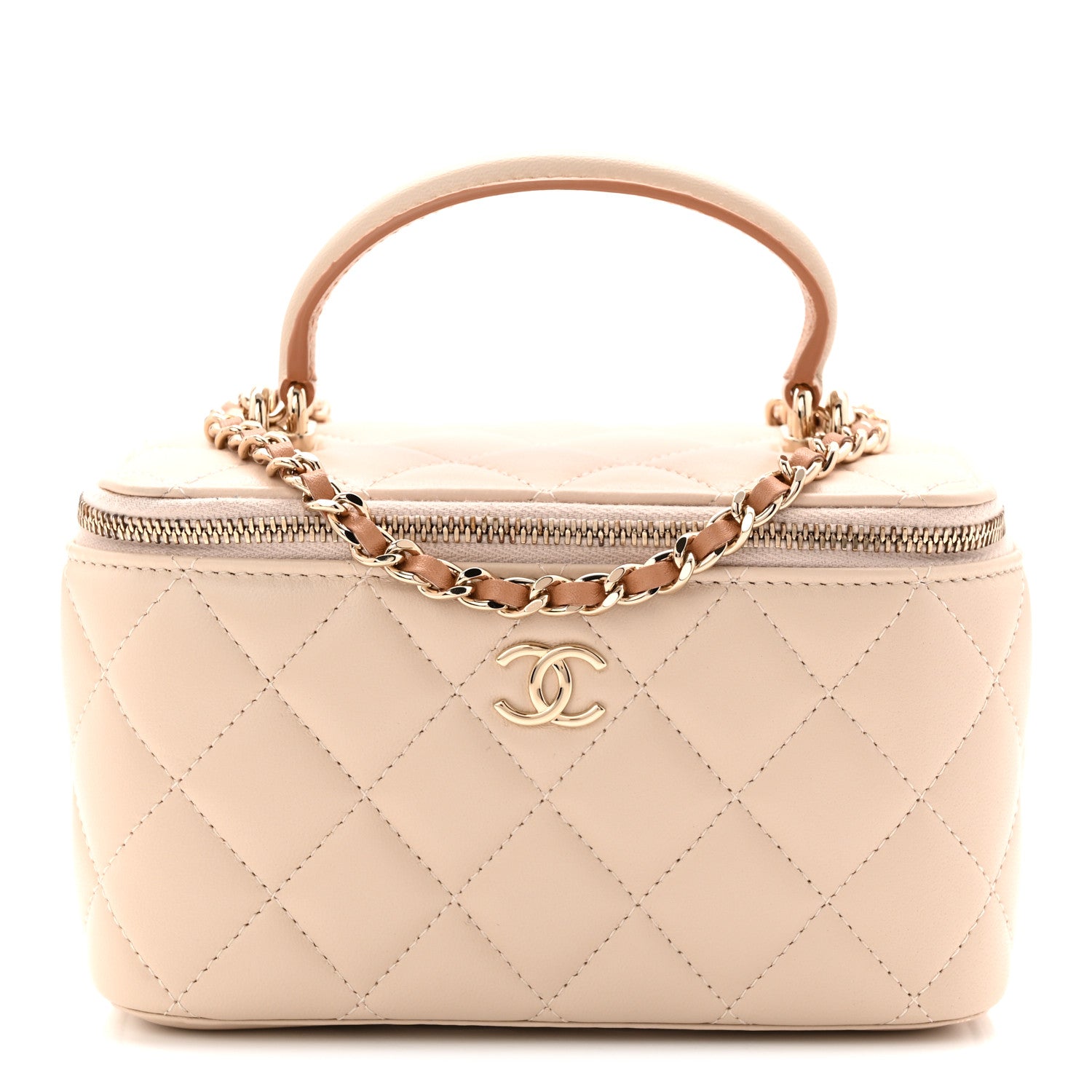 Chanel Lambskin Quilted Small Top Handle Vanity Case With Chain Ecru Dark Beige 8 of 11