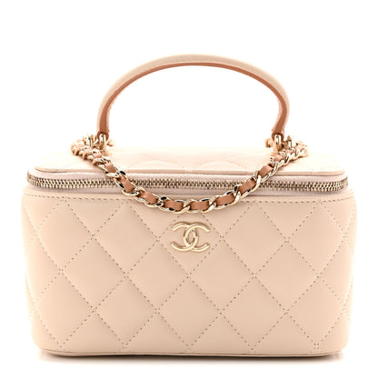 Chanel Lambskin Quilted Small Top Handle Vanity Case With Chain Ecru Dark Beige 8 of 11