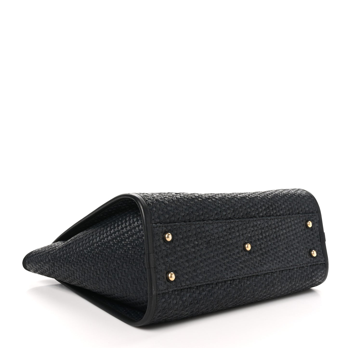 Straw Raffia Calfskin Chain Small Deauville Tote Black