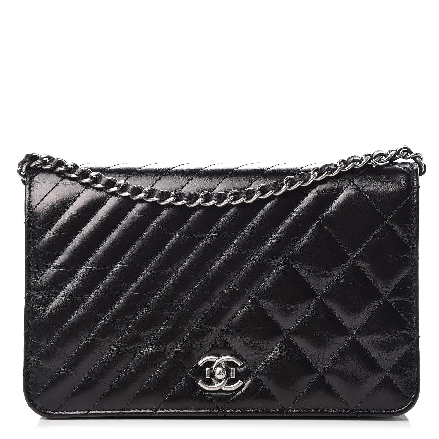 Chanel Glazed Calfskin Quilted Coco Boy Wallet On Chain WOC Black 1 of 11
