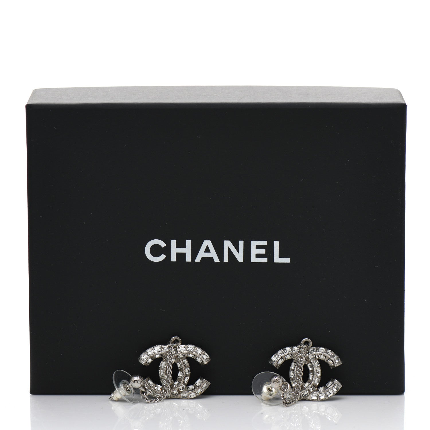 Chanel Baguette Crystal CC Drop Earrings Silver 5 of 5