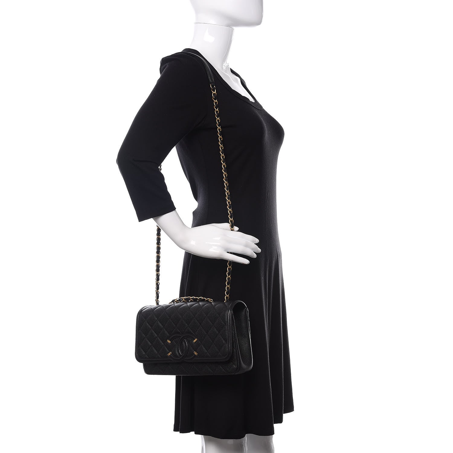 Chanel Caviar Quilted Medium CC Filigree Flap Black 3 of 13