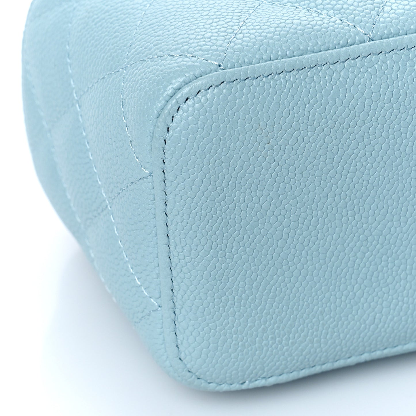 Caviar Quilted Small Tiny CC Vanity Case With Chain Light Blue