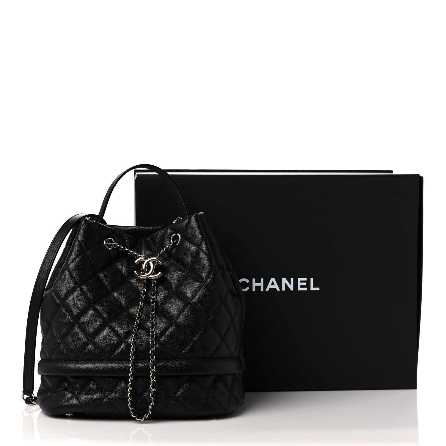 Chanel Caviar Quilted Large Rolled Up Bucket Drawstring Bag Black 10 of 10