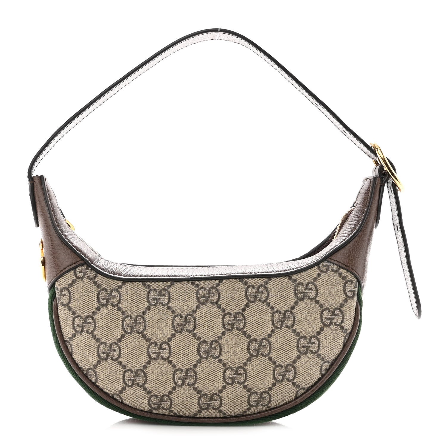 Gucci GG Supreme Monogram Textured Calfskin Web Mini Ophidia Half Moon Hobo Beige Ebony New Acero 1 of 10