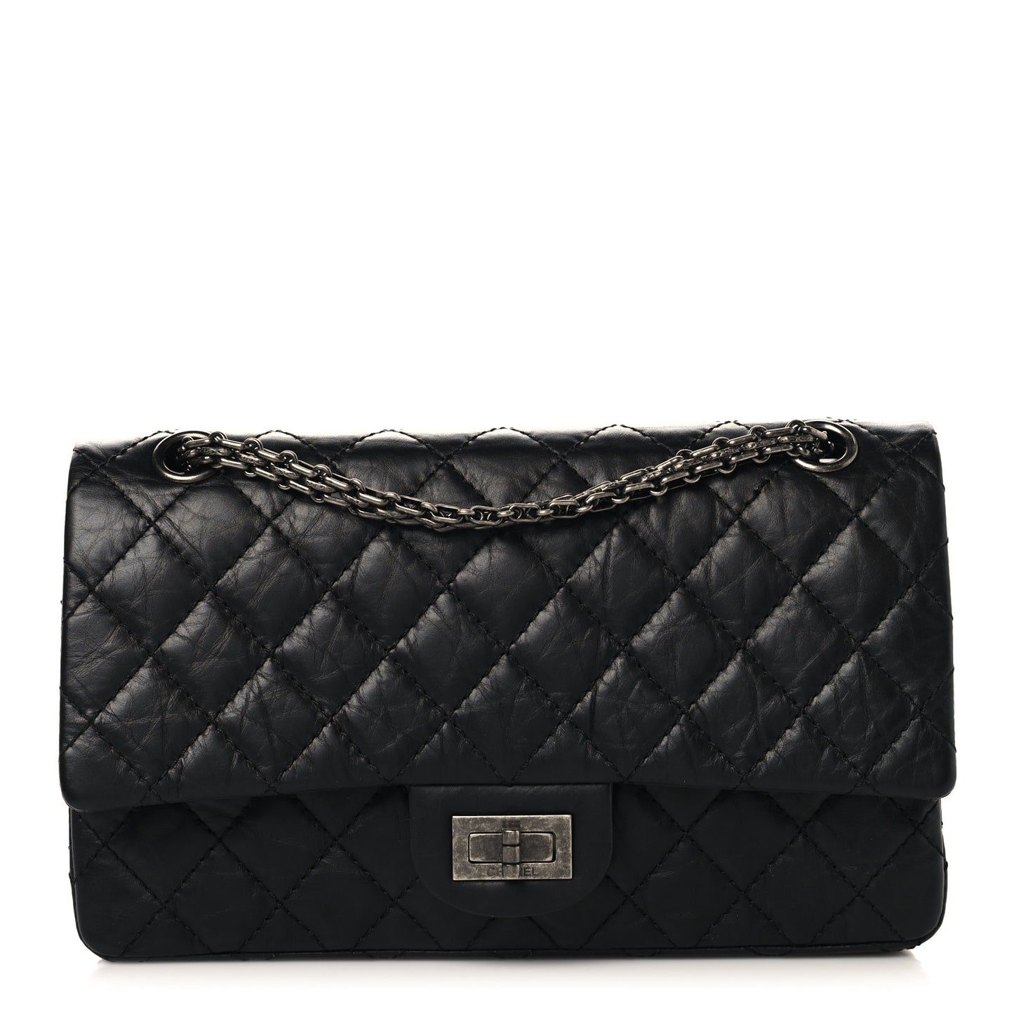 Aged Calfskin Quilted 2.55 Reissue 225 Flap Black