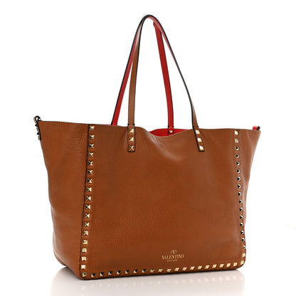 Valentino Garavani Grained Calfskin Medium Rockstud Reversible Tote Tan Red 5 of 19