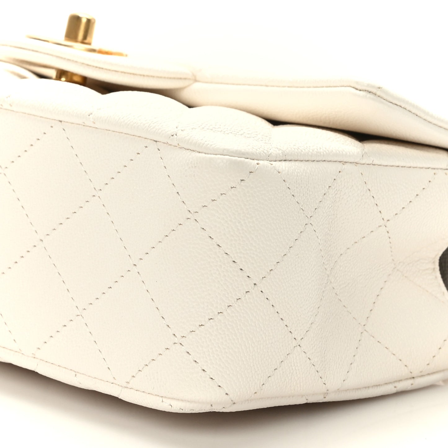 Caviar Quilted Mini Top Handle Rectangular Flap White