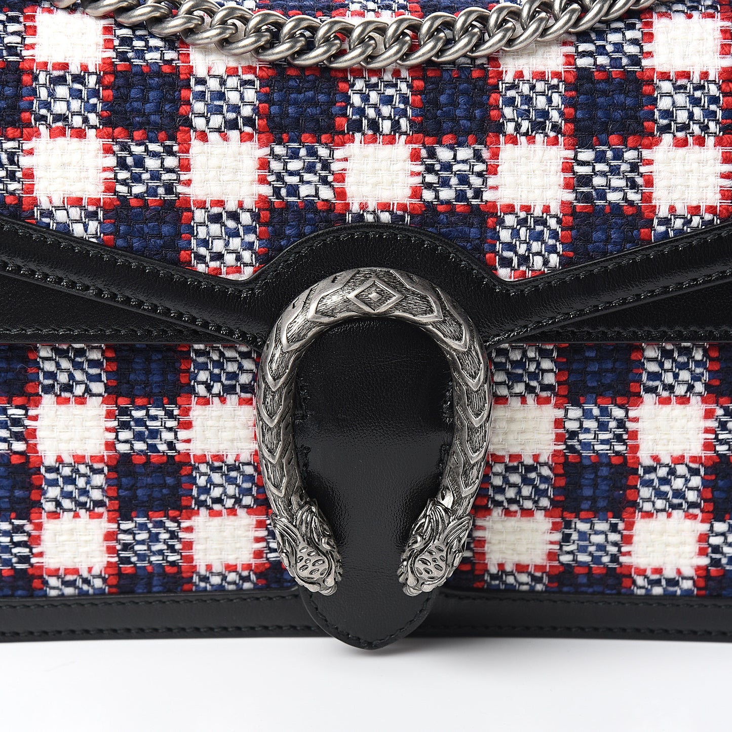 Vintage Tweed Check Small Dionysus Shoulder Bag White Hibiscus Red Marine
