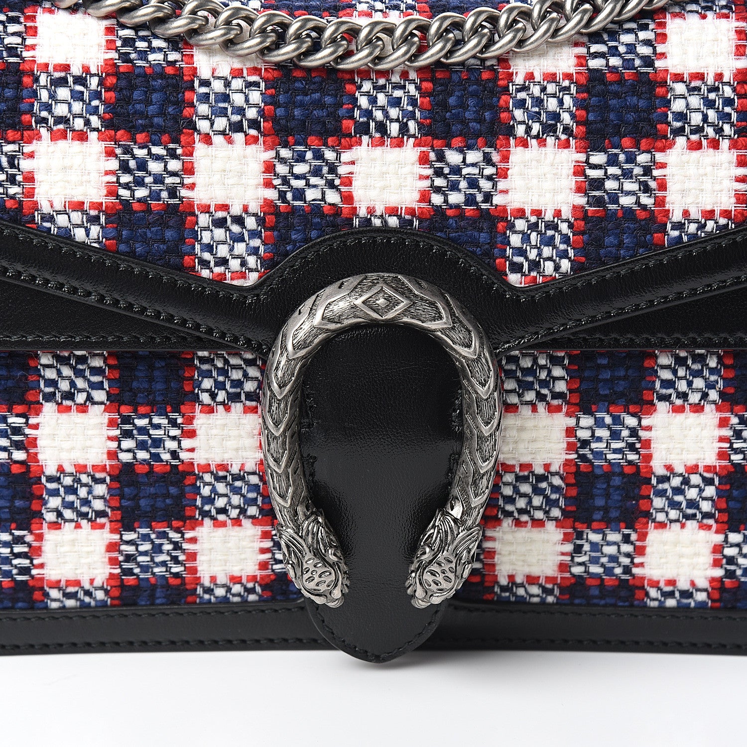 Gucci Vintage Tweed Check Small Dionysus Shoulder Bag White Hibiscus Red Marine 9 of 9