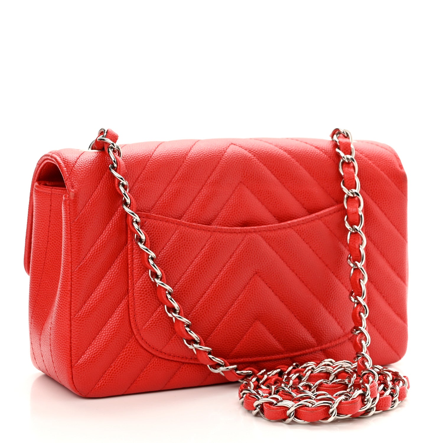 Chanel Caviar Chevron Quilted Mini Rectangular Flap Red 3 of 11