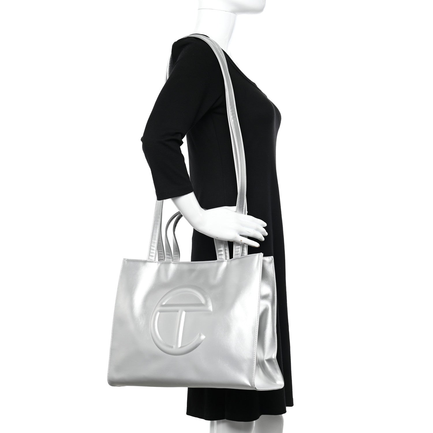 Telfar Metallic Vegan Leather Medium Shopping Bag Silver 2 of 12