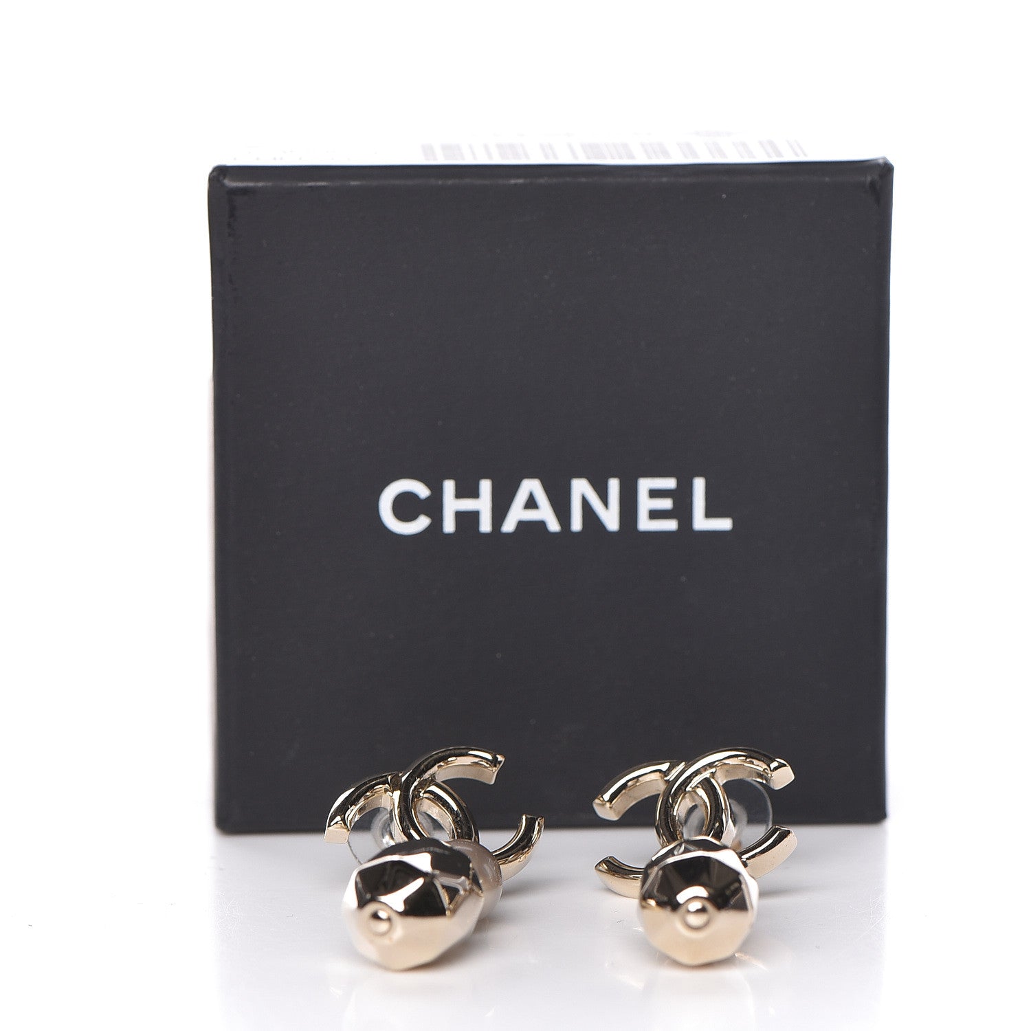 Chanel Metal Bead Pearl CC Drop Earrings Golden Pearly White 5 of 5
