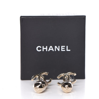 Chanel Metal Bead Pearl CC Drop Earrings Golden Pearly White 5 of 5