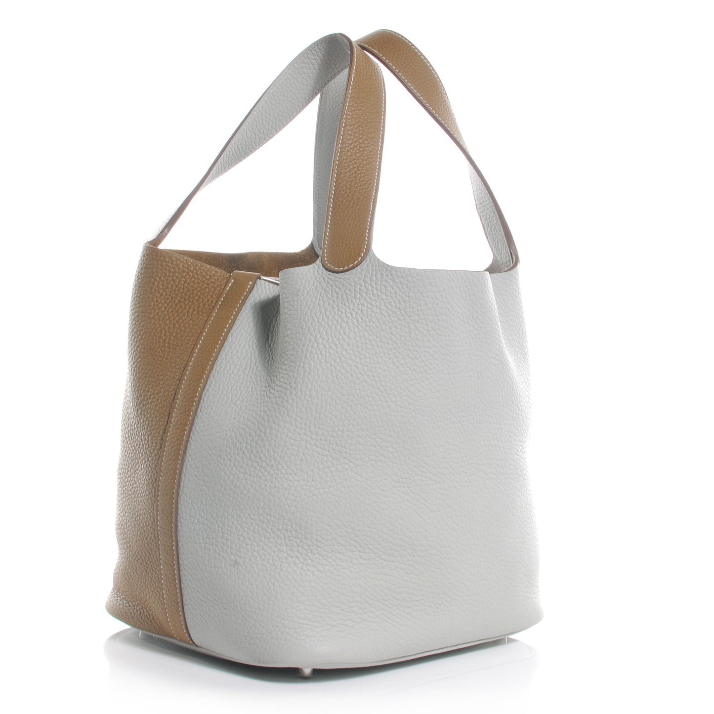 Taurillon Clemence Picotin Lock GM Kraft and Gris Perle