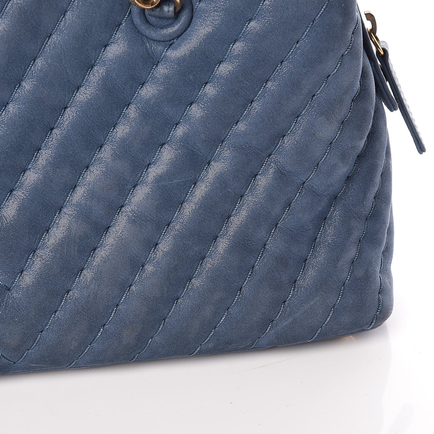 Iridescent Calfskin Chevron Quilted Surpique Tote Dark Blue
