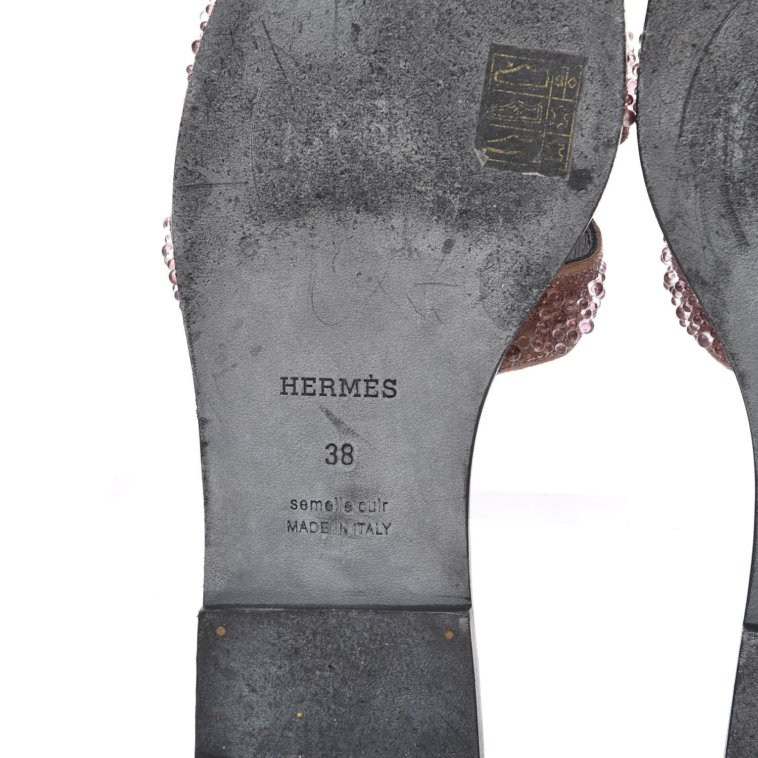 Hermes Suede Crystal Powder Oran Sandals 38 6 of 8