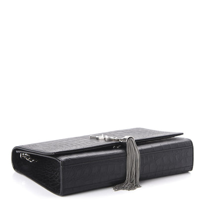 Saint Laurent Calfskin Crocodile Embossed Medium Classic Monogram Kate Tassel Satchel Black 4 of 9