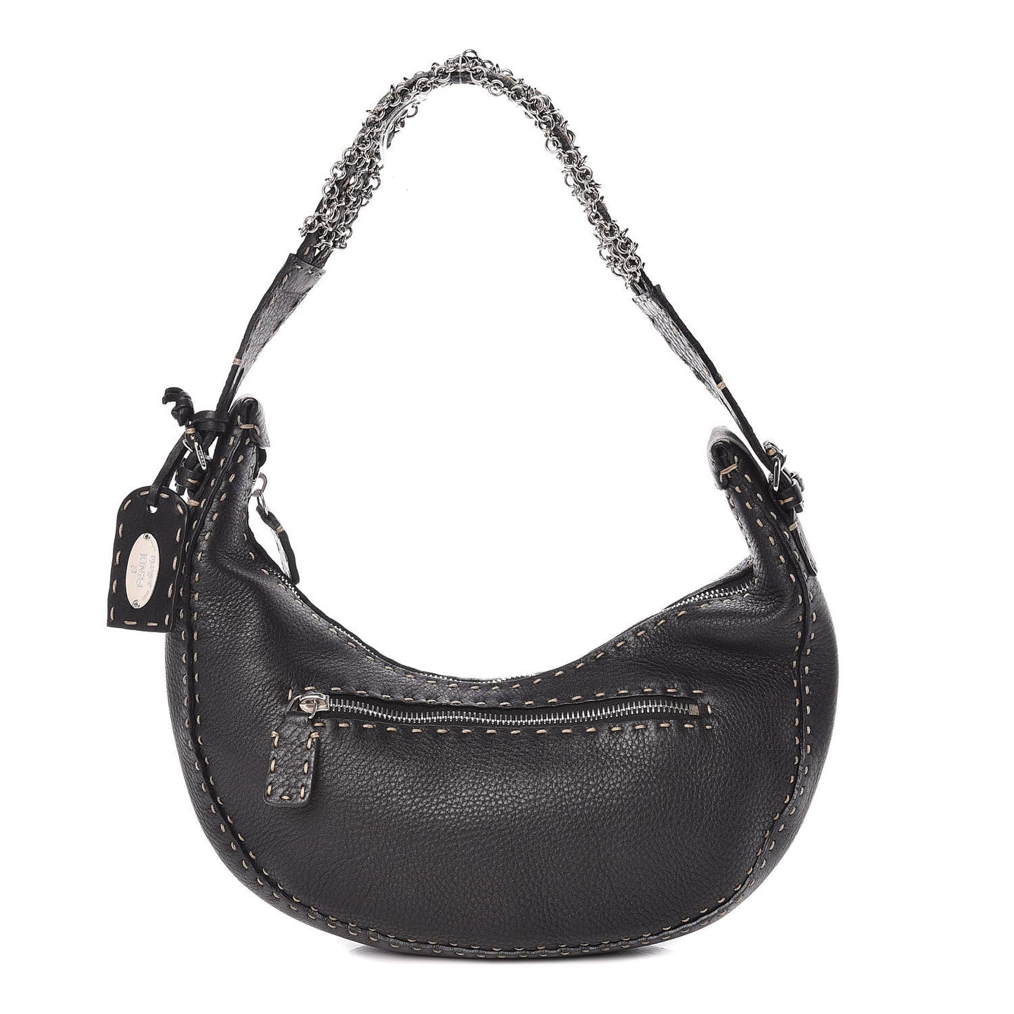 Calfskin Romano Selleria Shoulder Bag Black