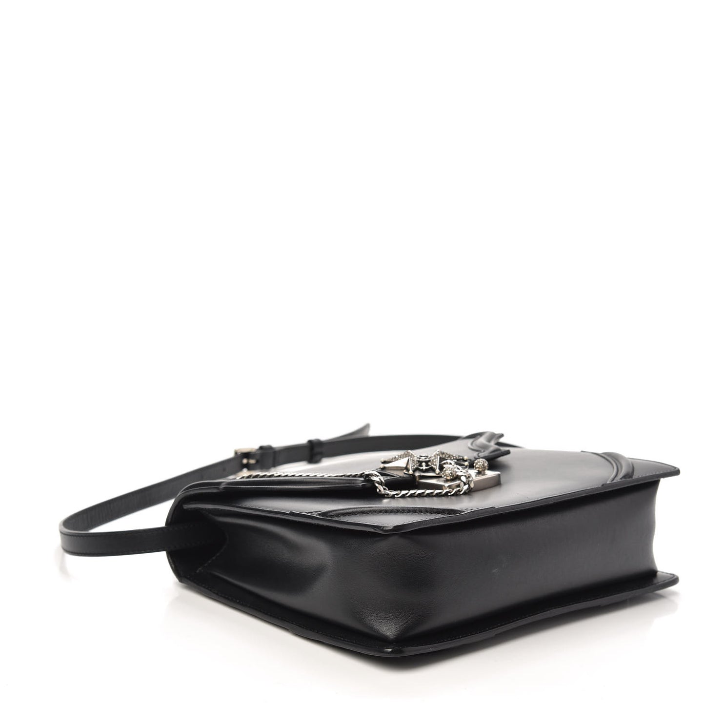 Calfskin Chain Flower Satchel Black