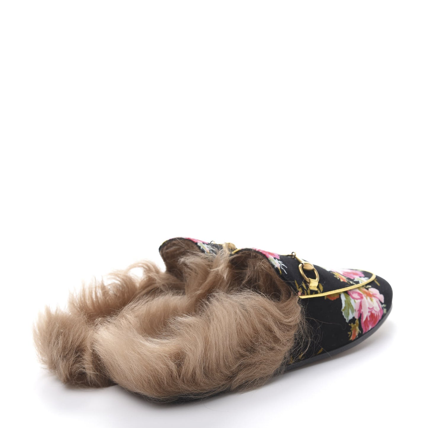 Velvet Fur Floral Womens Princetown Slippers 36 Black