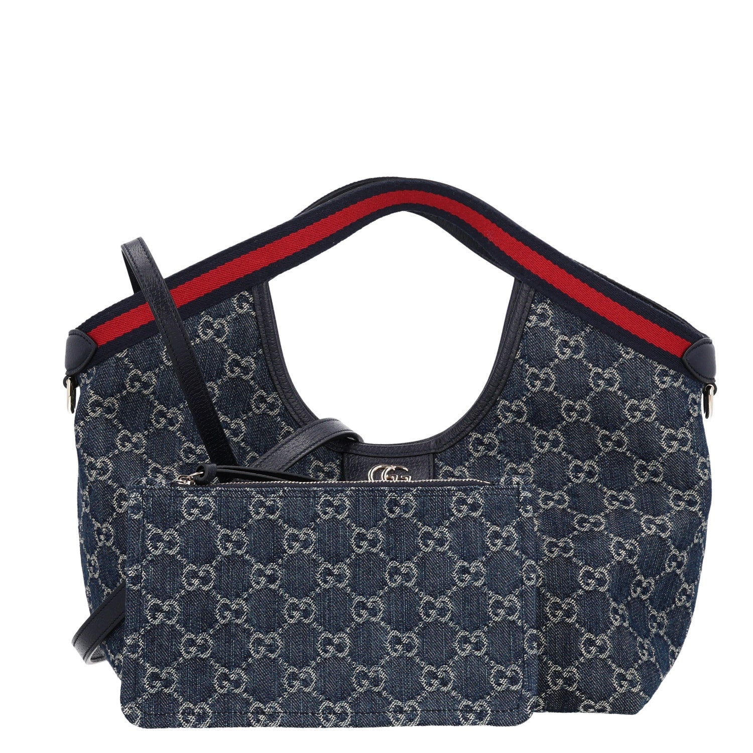 Gucci Denim GG Monogram Web Small Giglio Tote Blue White 3 of 10