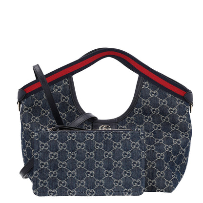 Gucci Denim GG Monogram Web Small Giglio Tote Blue White 3 of 10