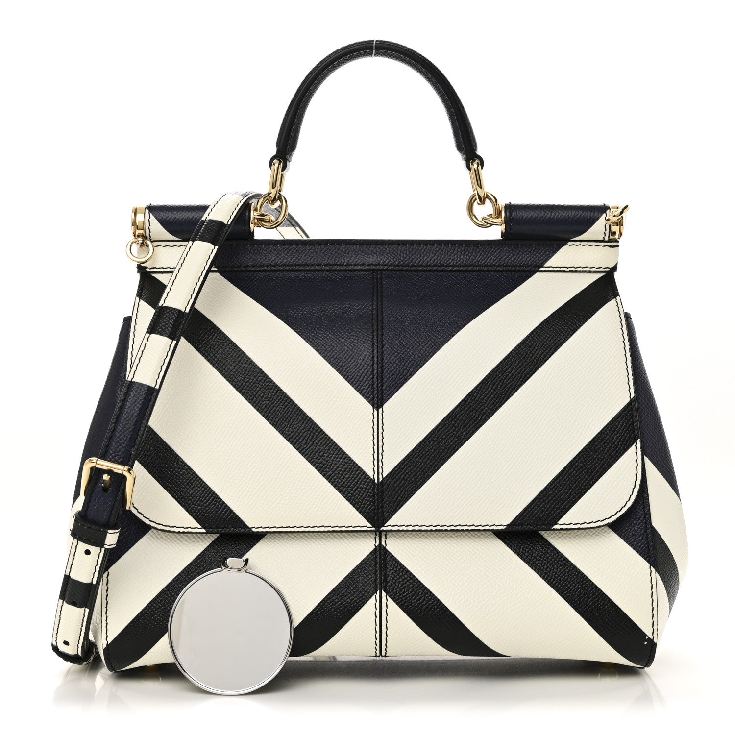 Dolce & Gabbana Dauphine Chevron Striped Medium Miss Sicily Satchel Blue 3 of 10