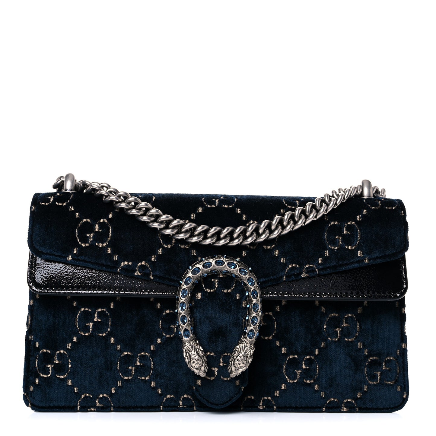 Velvet Skipper Crystal GG Monogram Small Dionysus Shoulder Bag Blue Beige Black